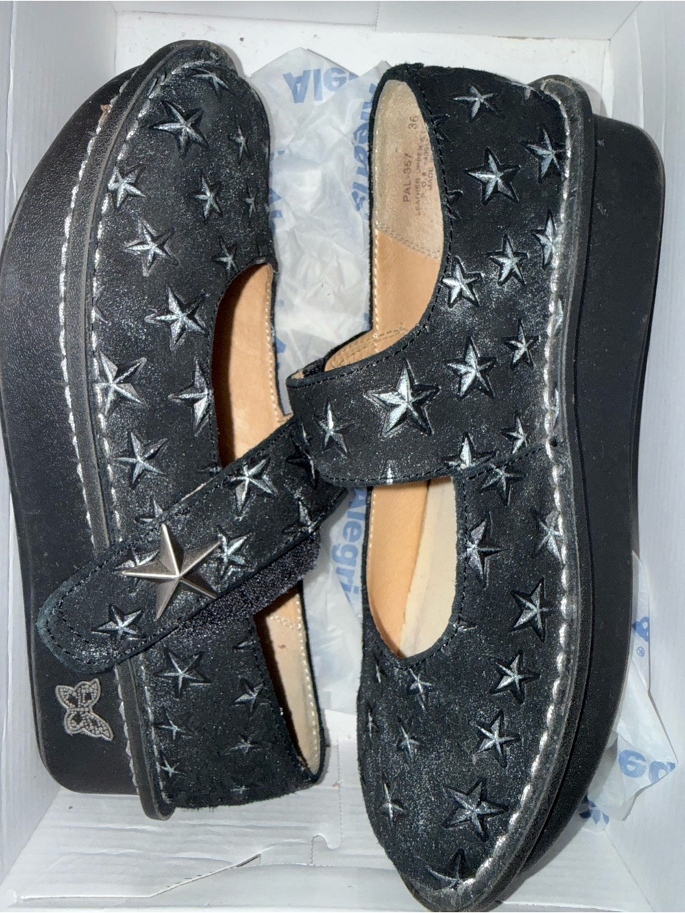 Alegria Black Star-Embellished Mary Jane Clogs